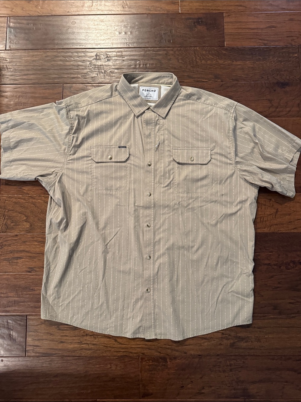 Poncho Men’s Short-Sleeve Button-Up Shirt in Beige Stripe